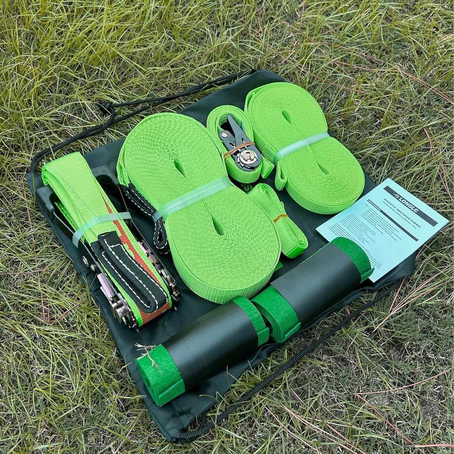 Slackline Kit 50mmx22.5 m with Training Line, Ratchet, Tree Protectors and Bag – Complete Balance Training Set for Backyard or Outdoor Fun