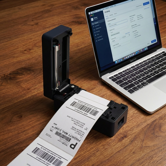 THERMAZA® D400 Thermal Label Printer Essential Kit With 1000 Fanfold Labels (Black)