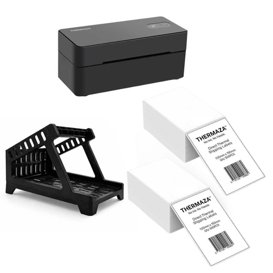 THERMAZA® D400 Thermal Label Printer Essential Kit With 1000 Fanfold Labels (Black)