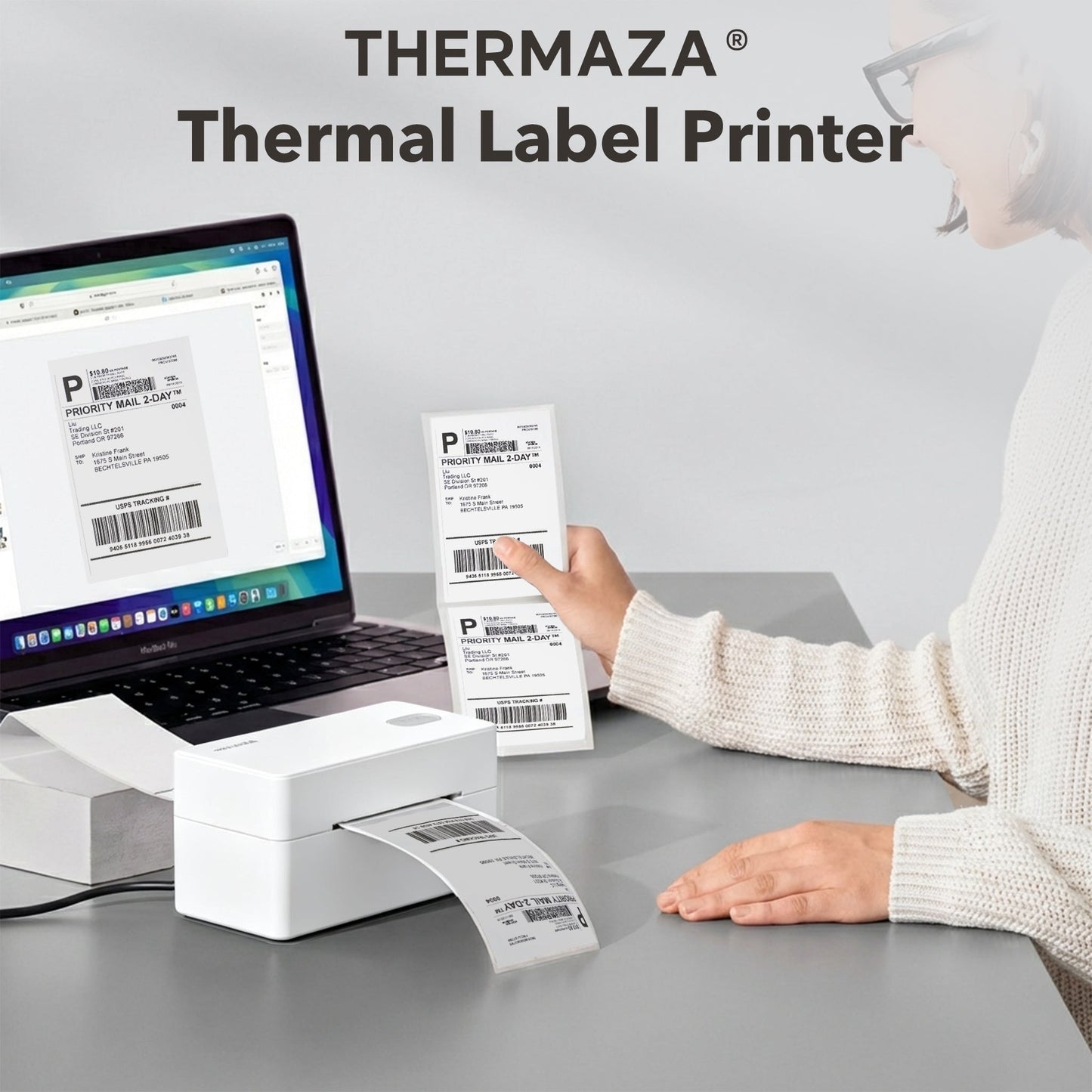 THERMAZA® D400 Thermal Label Printer Essential Kit With 1000 Roll Labels (White)