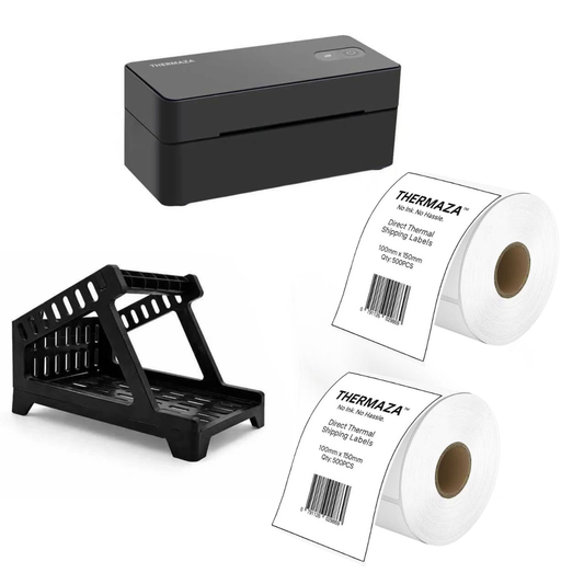 THERMAZA® D400 Thermal Label Printer Essential Kit With 1000 Roll Labels (Black)