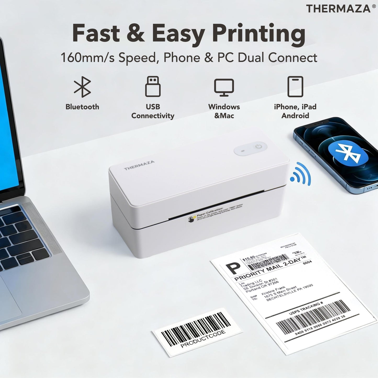 THERMAZA® D400 Thermal Label Printer Essential Kit With 1000 Roll Labels (White)
