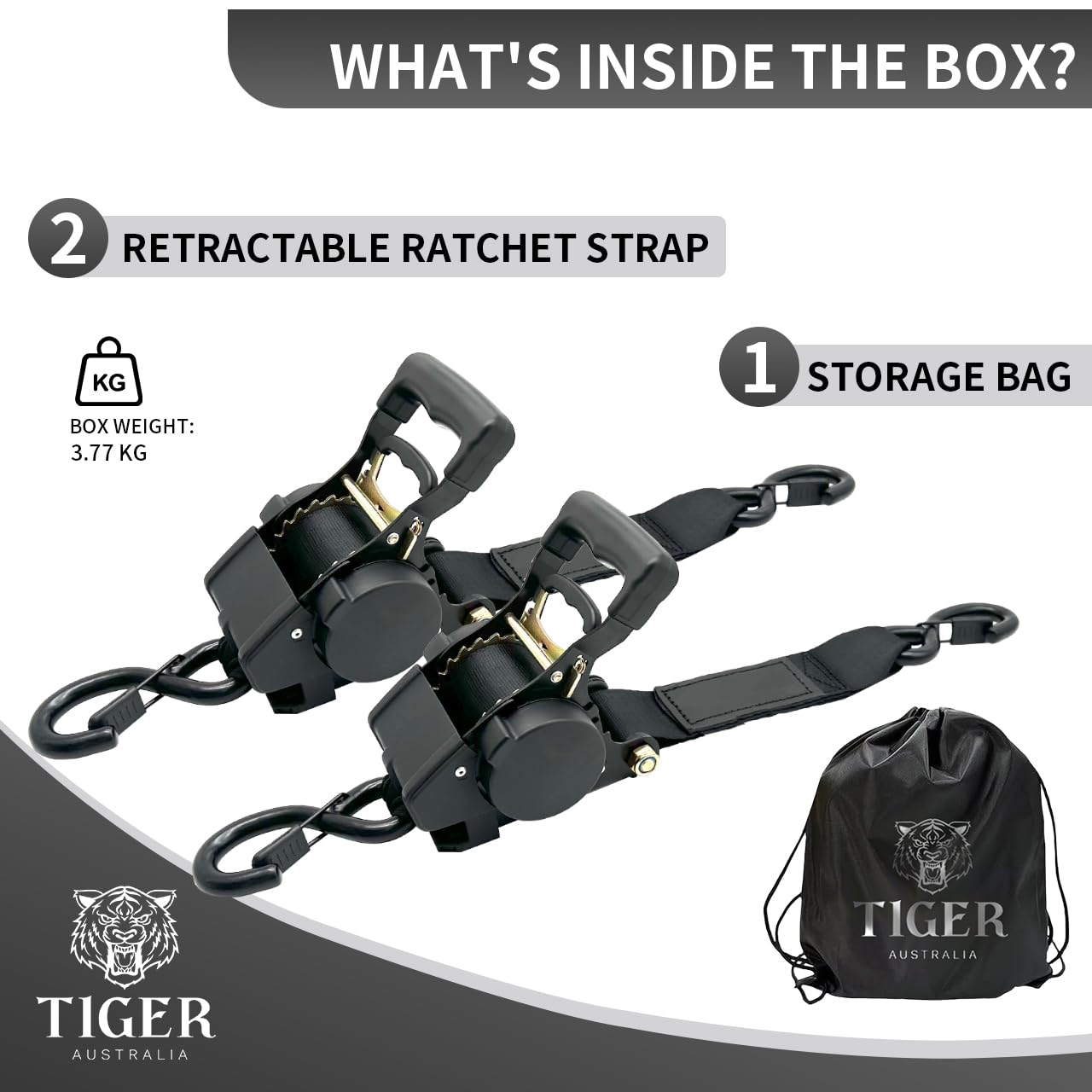 Heavy Duty 50mm x 3m Auto Retractable Ratchet Tie Down Straps 2-Pack