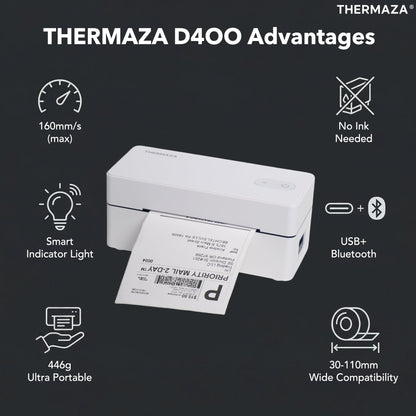 THERMAZA® D400 Thermal Label Printer Starter Kit (White)