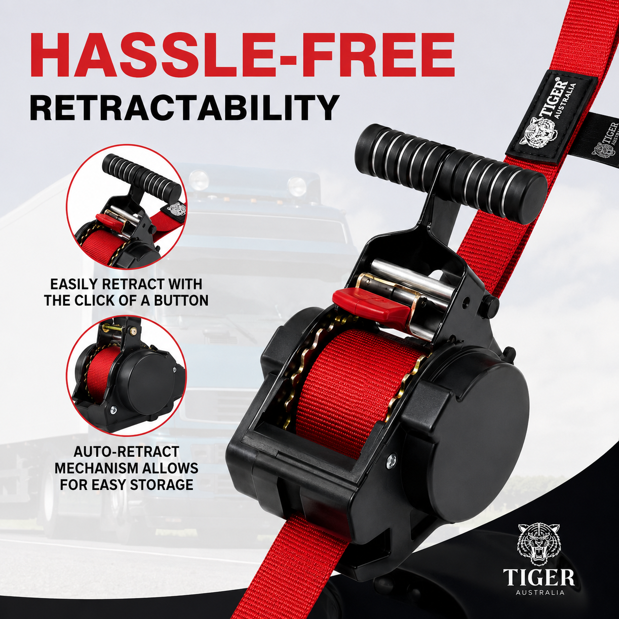 Tiger Australia 25mm x 3m T-Handle™ Retractable Ratchet Straps with Soft Loops-4 Pack(Red Limited Edition)