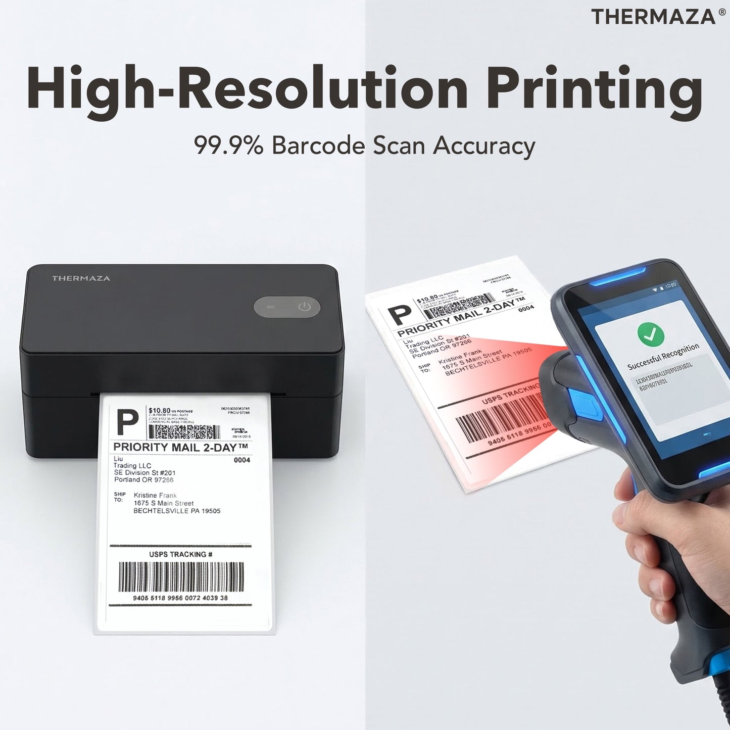 THERMAZA® D400 Thermal Label Printer Essential Kit With 1000 Roll Labels (Black)