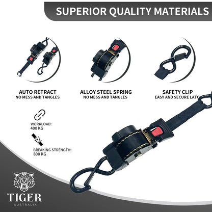25mm x 4.5m Auto Retractable Ratchet Straps 4-Pack
