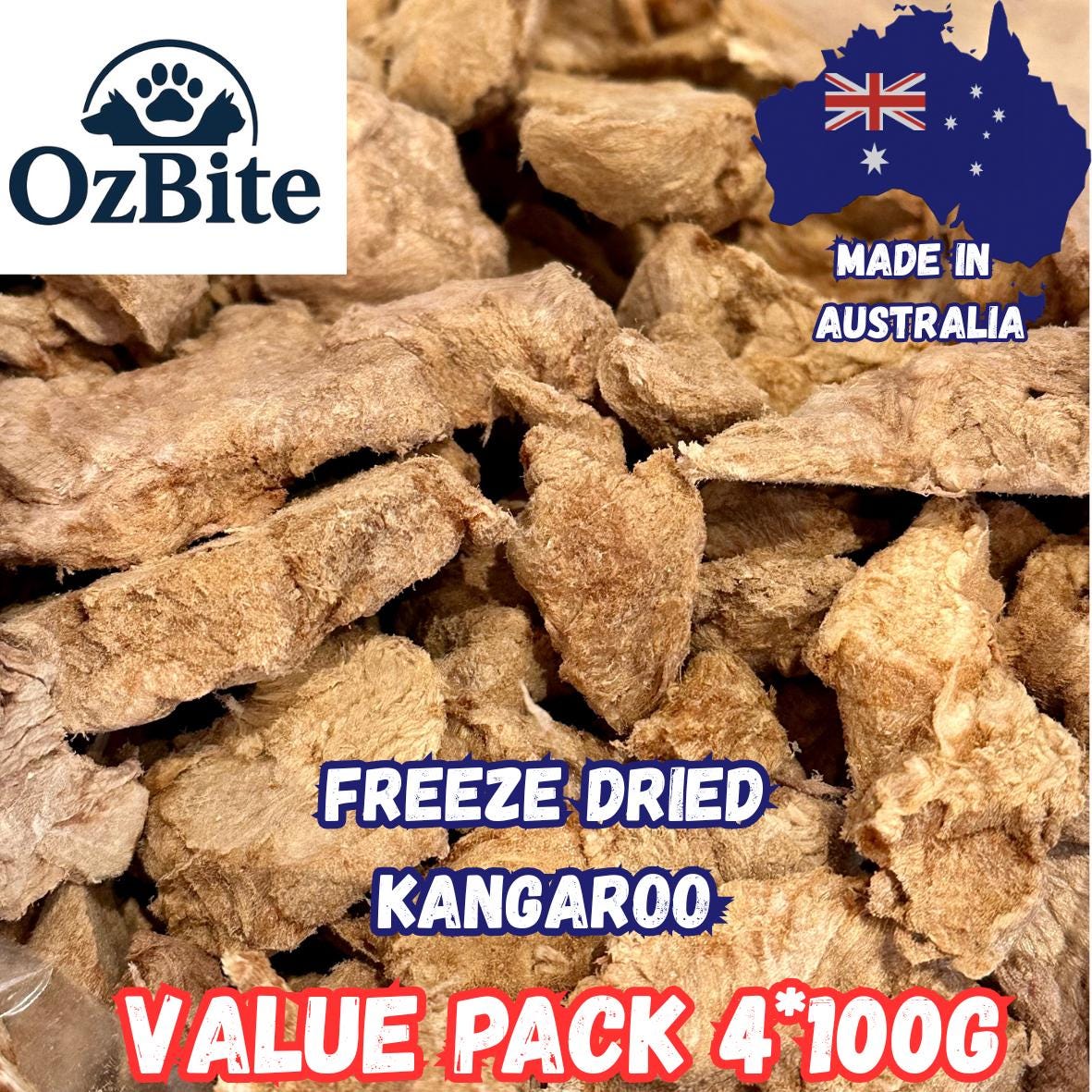 OzBite | 4*100g Freeze Dried Kangaroo For Dog Cat Treat