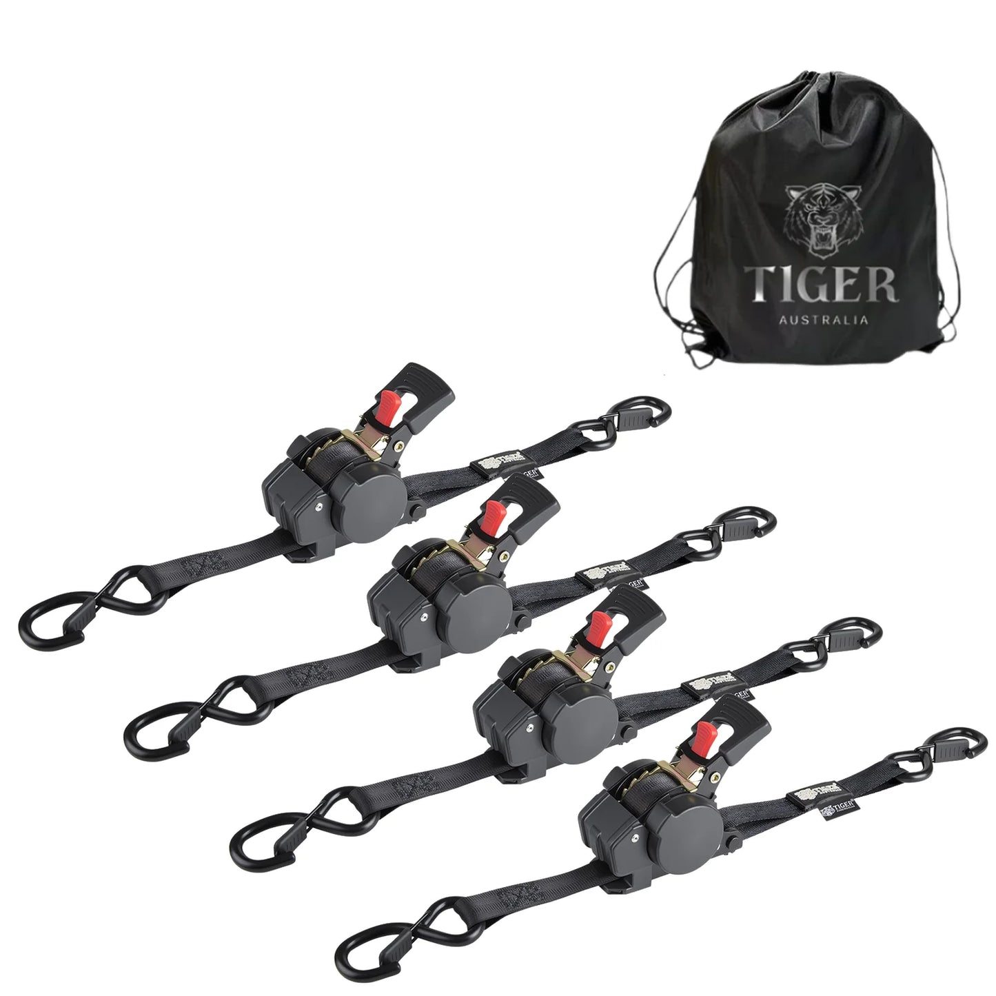 25mm × 4.5m New Auto Slow-Retracting Design Ratchet Straps 4-Pack