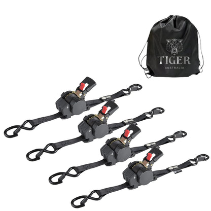 25mm × 4.5m New Auto Slow-Retracting Design Ratchet Straps 4-Pack