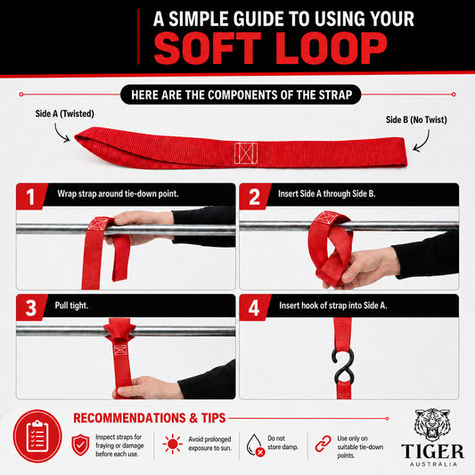 Tiger Australia 50mm x 3m Heavy Duty Retractable Ratchet Straps with Soft Loops 2-Pack(Red Limited Edition)