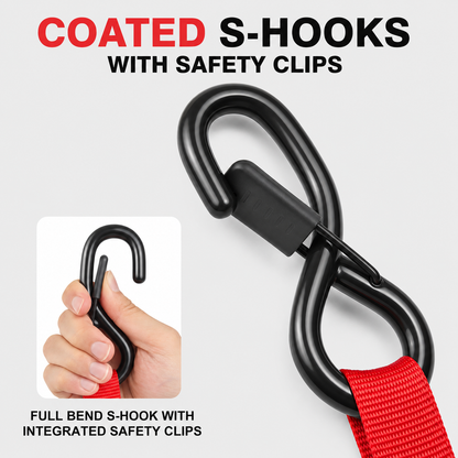 Tiger Australia 25mm x 3m Retractable Ratchet Straps with Soft Loops – 4 Pack (Red Limited Edition)