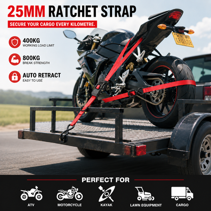 Tiger Australia 25mm x 4.5m Retractable Ratchet Straps with Soft Loops – 4 Pack (Red Limited Edition)