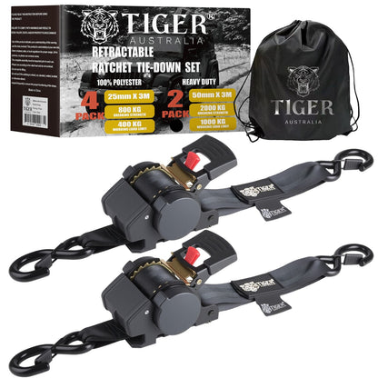 50mm × 3m New Auto Slow-Retracting Design Ratchet Straps 2-Pack