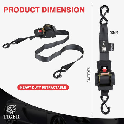 50mm × 3m New Auto Slow-Retracting Design Ratchet Straps 4-Pack
