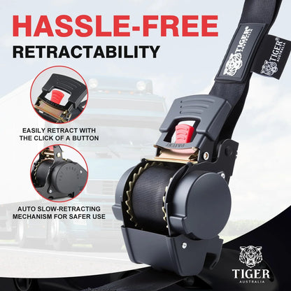 50mm × 3m New Auto Slow-Retracting Design Ratchet Straps 4-Pack