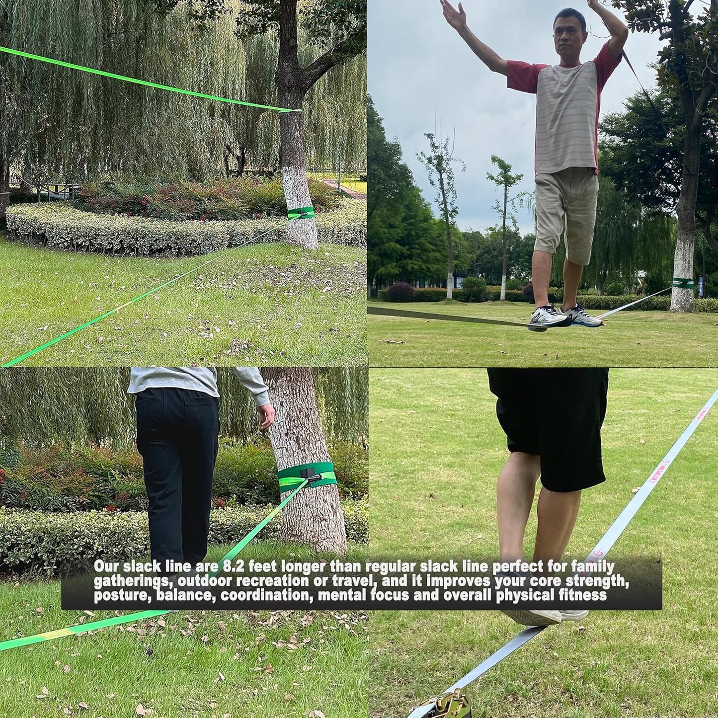 Slackline Kit 50mmx22.5 m with Training Line, Ratchet, Tree Protectors and Bag – Complete Balance Training Set for Backyard or Outdoor Fun