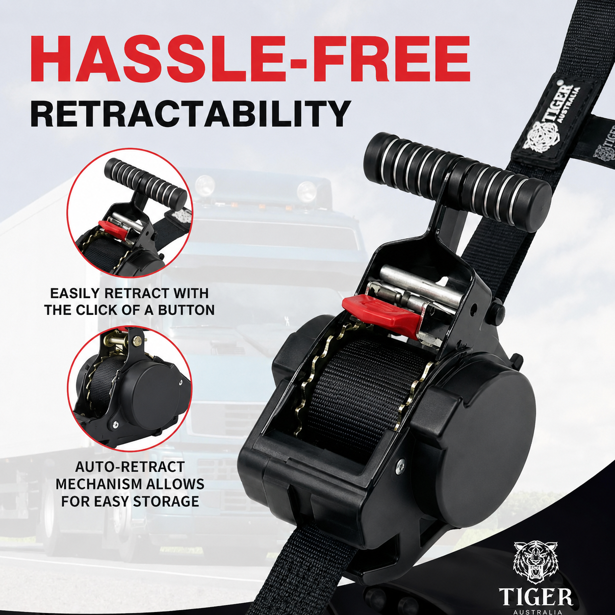 Tiger Australia 25mm x 3m T-Handle™ Retractable Ratchet Straps 4-Pack