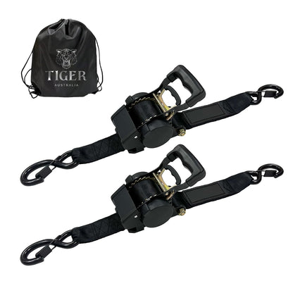 Tiger Australia Heavy Duty 50mm x 3m Auto Retractable Ratchet Tie Down Straps 2-Pack, 2000KG Heavy Duty