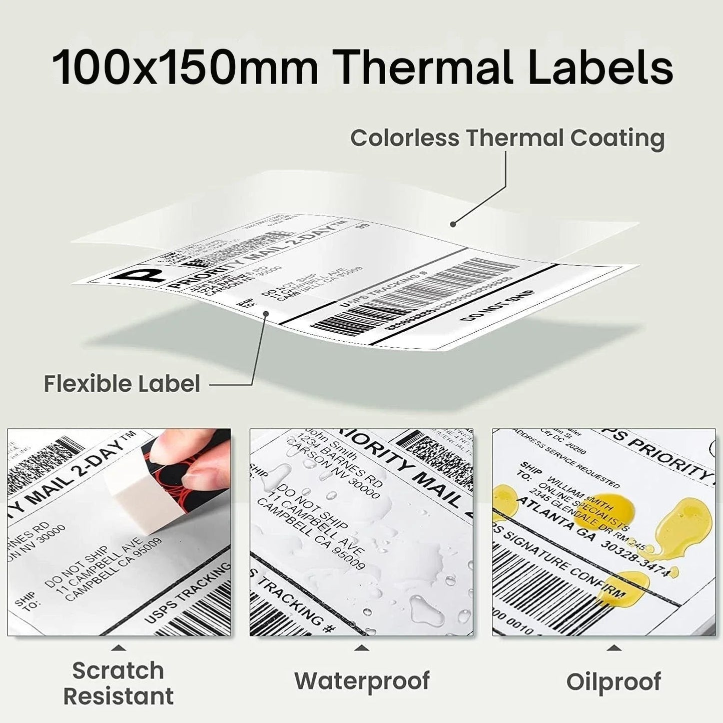 THERMAZA® 4x6 Direct Thermal Labels 100x150mm Shipping Labels FanFold – No Ink, BPA Free, Compatible with Shopify, eBay, Amazon