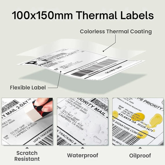 THERMAZA® 4x6 Direct Thermal Labels 100x150mm Shipping Labels FanFold – No Ink, BPA Free, Compatible with Shopify, eBay, Amazon