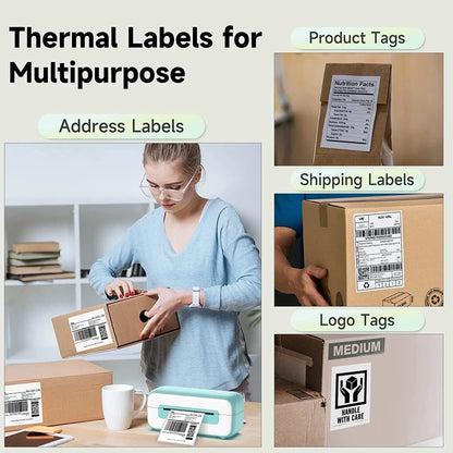 THERMAZA® 4x6 Direct Thermal Labels 100x150mm Shipping Labels Roll – No Ink, BPA Free, Compatible with Shopify, eBay, Amazon