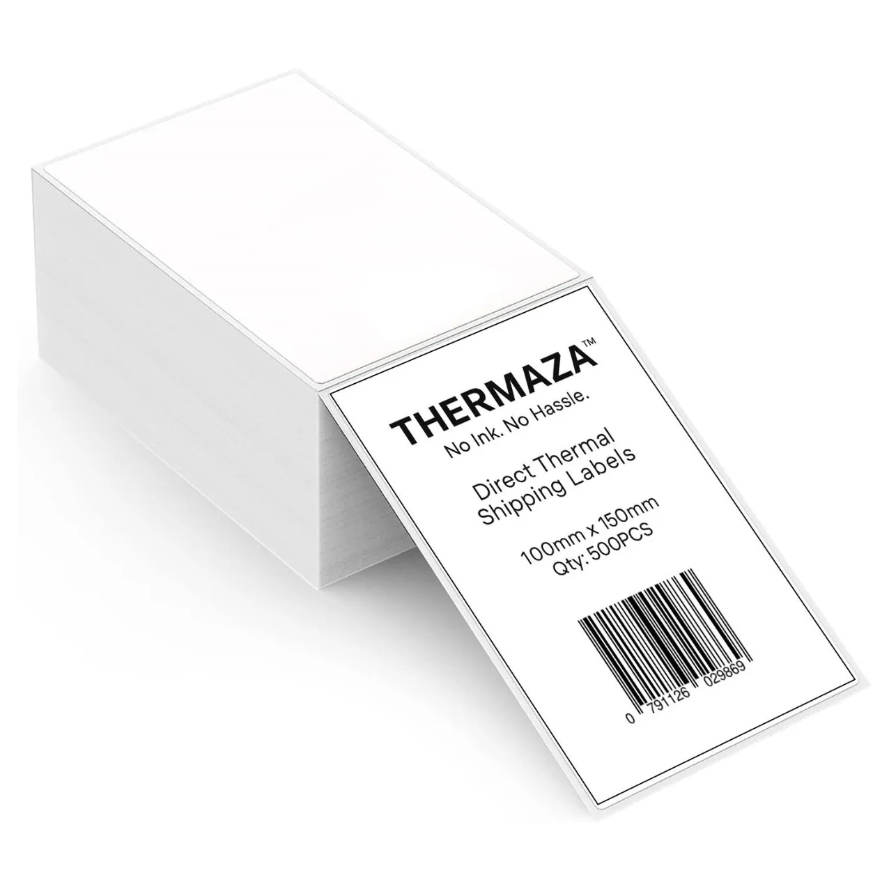 THERMAZA direct thermal shipping label with barcode on a white background